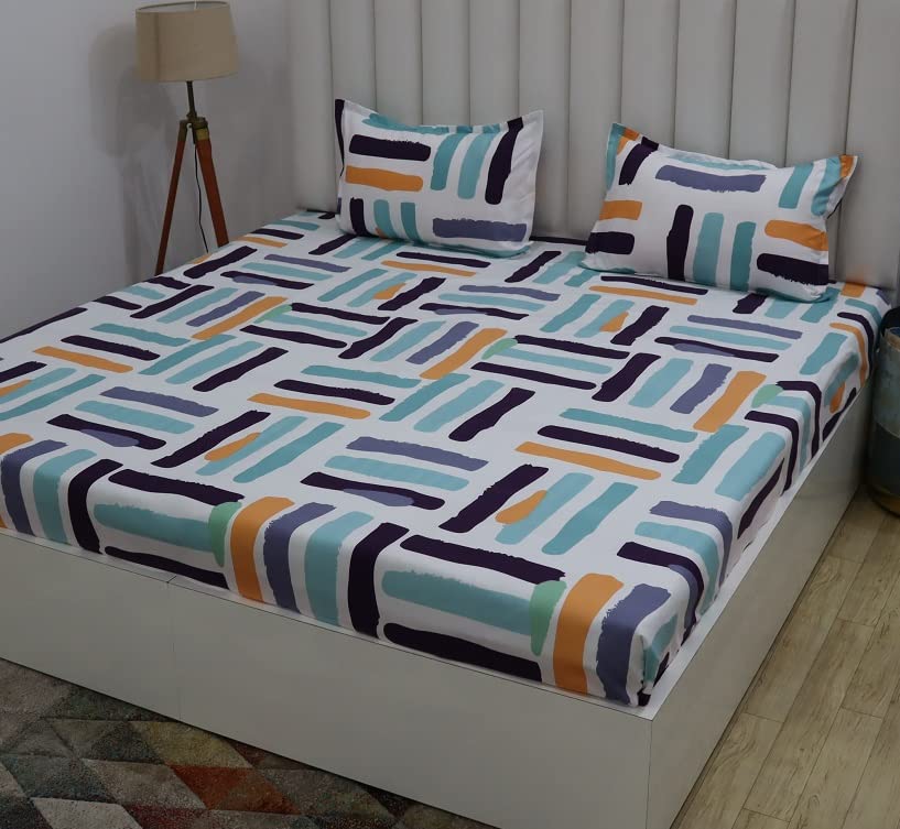 RD TREND Presents Luxurious Glace Cotton Super Soft 210 TC 360° Elastic Fitted Bedsheet King Size (78X72X8 Inch) with 2 Pillow Covers, Color-Multicolor,Pattern-Striped (B0BXD117Q1) Amazon Price History, Amazon Price Tracker
