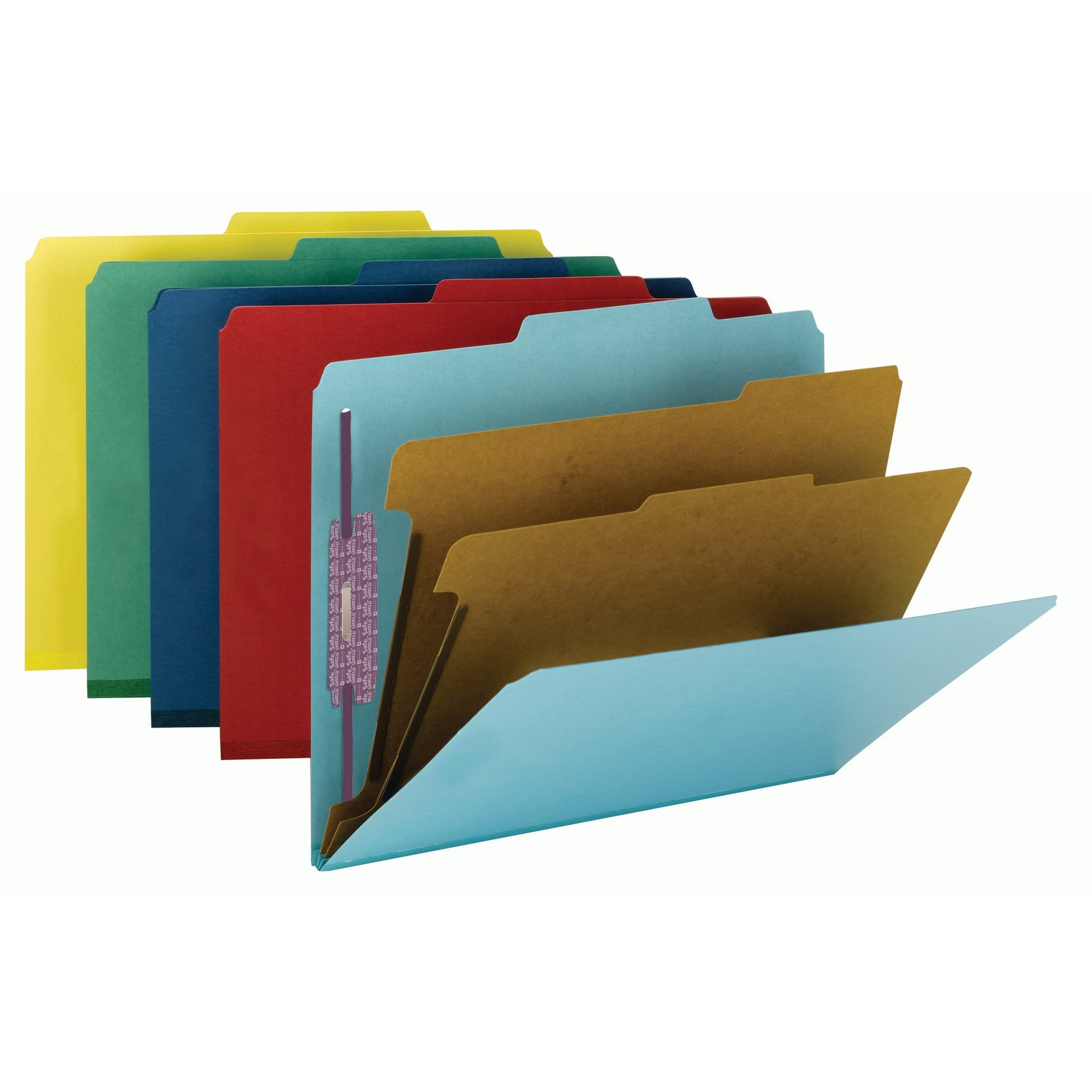 Smead PressGuard® - Cartella per classificazione con elementi di fissaggio SafeSHIELD®, 2 divisori, espansione 5 cm, formato lettera, giallo, 10 per scatola (14203)