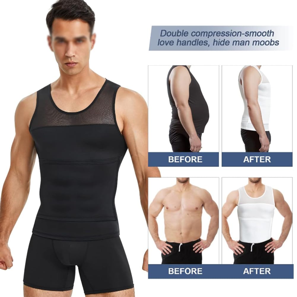 Herren Schlank Body Shaper Weste Bauch geformt Control Panel Kompression Tank Top(Schwarz-Groß