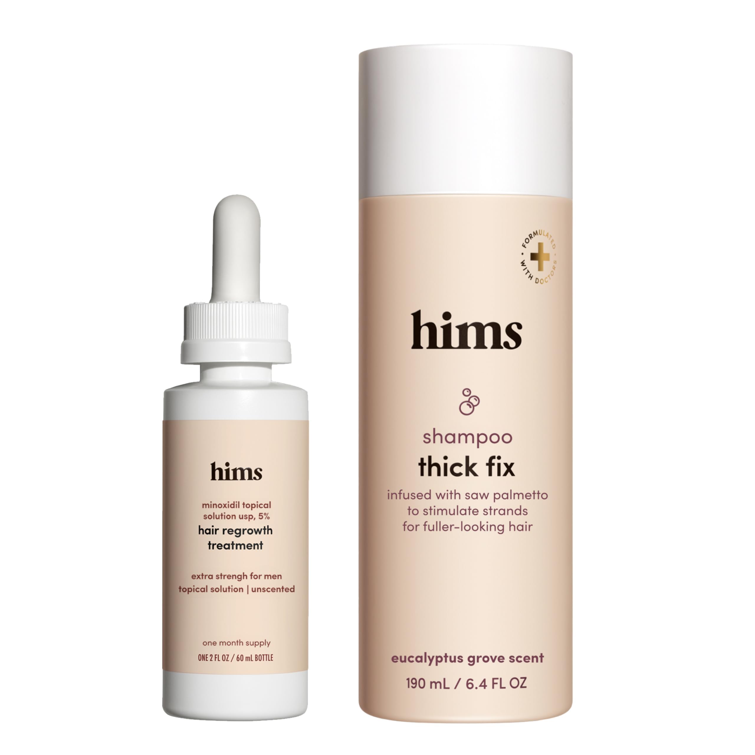 hims Thick Fix Thickening Shampoo & 5% Minoxidil Treatment Serum - Saw Palmetto & Minoxidil Serum - For Strengthening Hair Growth - Paraben-Free & Sulfate-Free - Eucalyptus Grove Scent