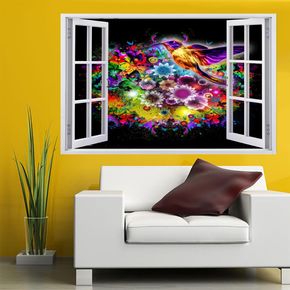 3D Wandtattoo Durchbruch Wanddeko Vogel Wanddurchbruch sticker selbstklebend Wandbild Wandsticker Blume Wohnzimmer Wanddeko Wandaufkleber für Teenager Zimmer 120x80cm