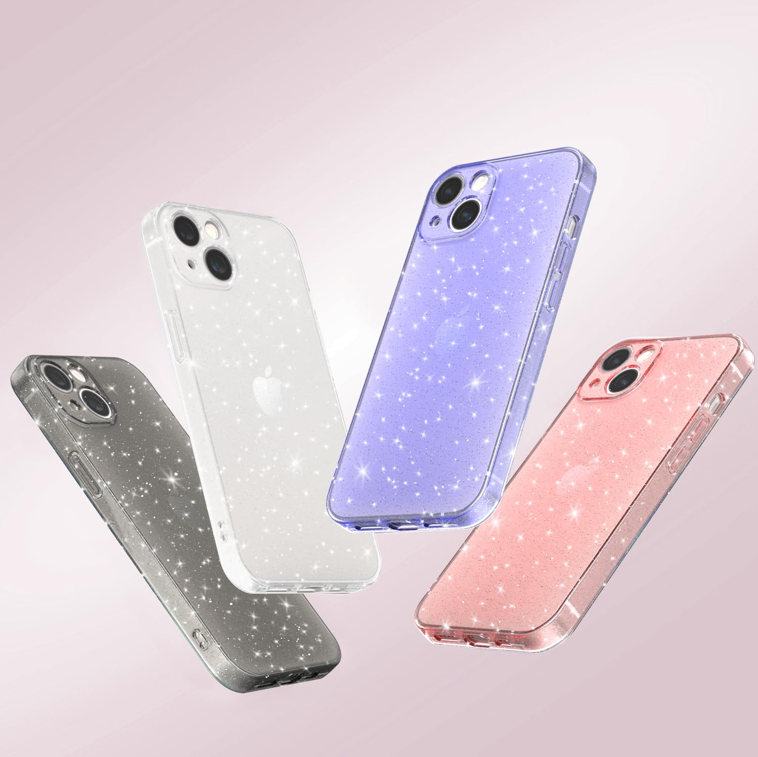 Cover Compatibile con iphone 15 Custodia Glitter, 2 Pezzi Pellicola Protettiva in Vetro Temperato, Brillantini Custodia Morbido TPU Protezione Trasparente Antiurto Case - Rosa