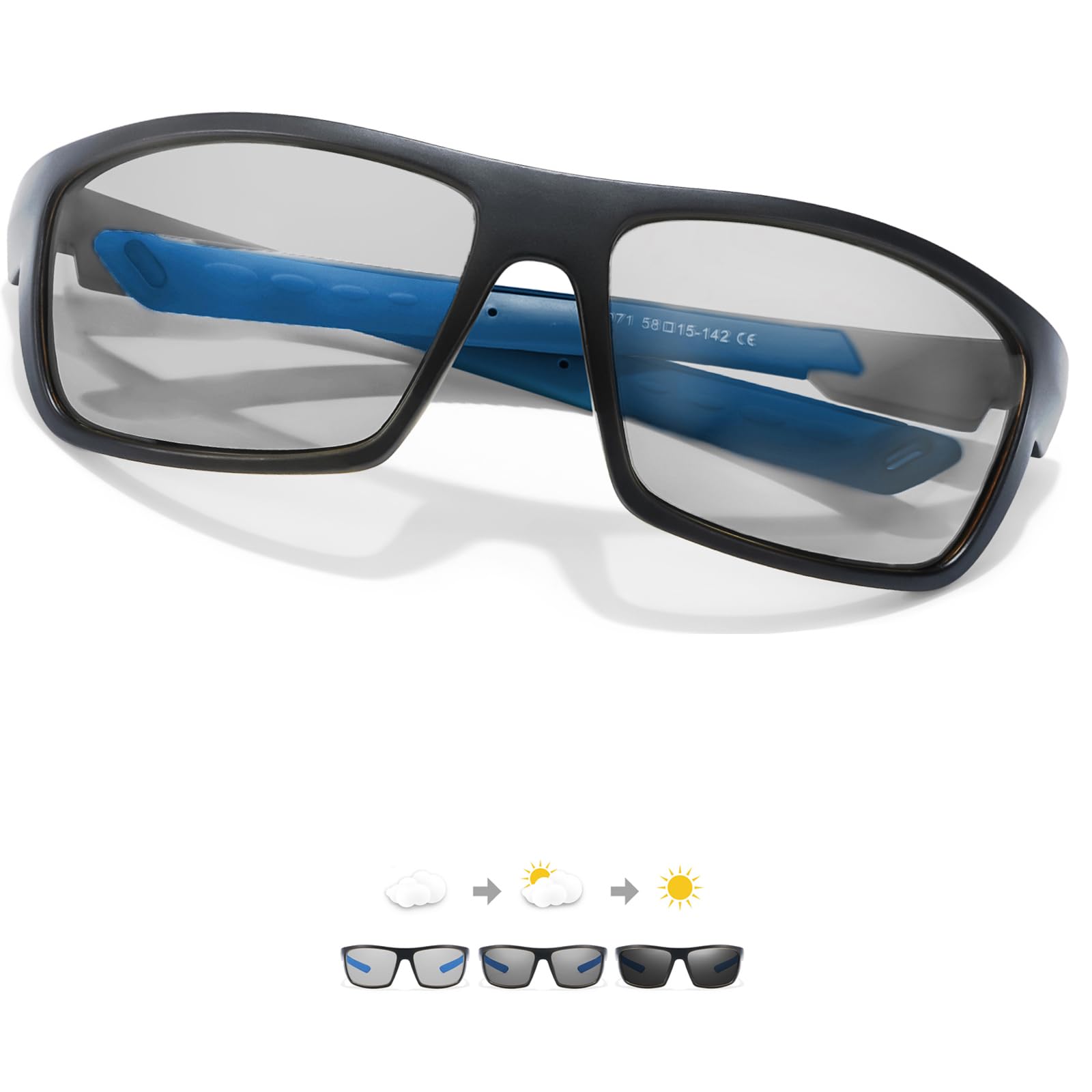 TJUTR Photochromic Sunglasses for Men Women - Polarised Light Reactive Lenses for Cycling, Running, Road & MTB, Wrap-Around Sports Glasses with UV400