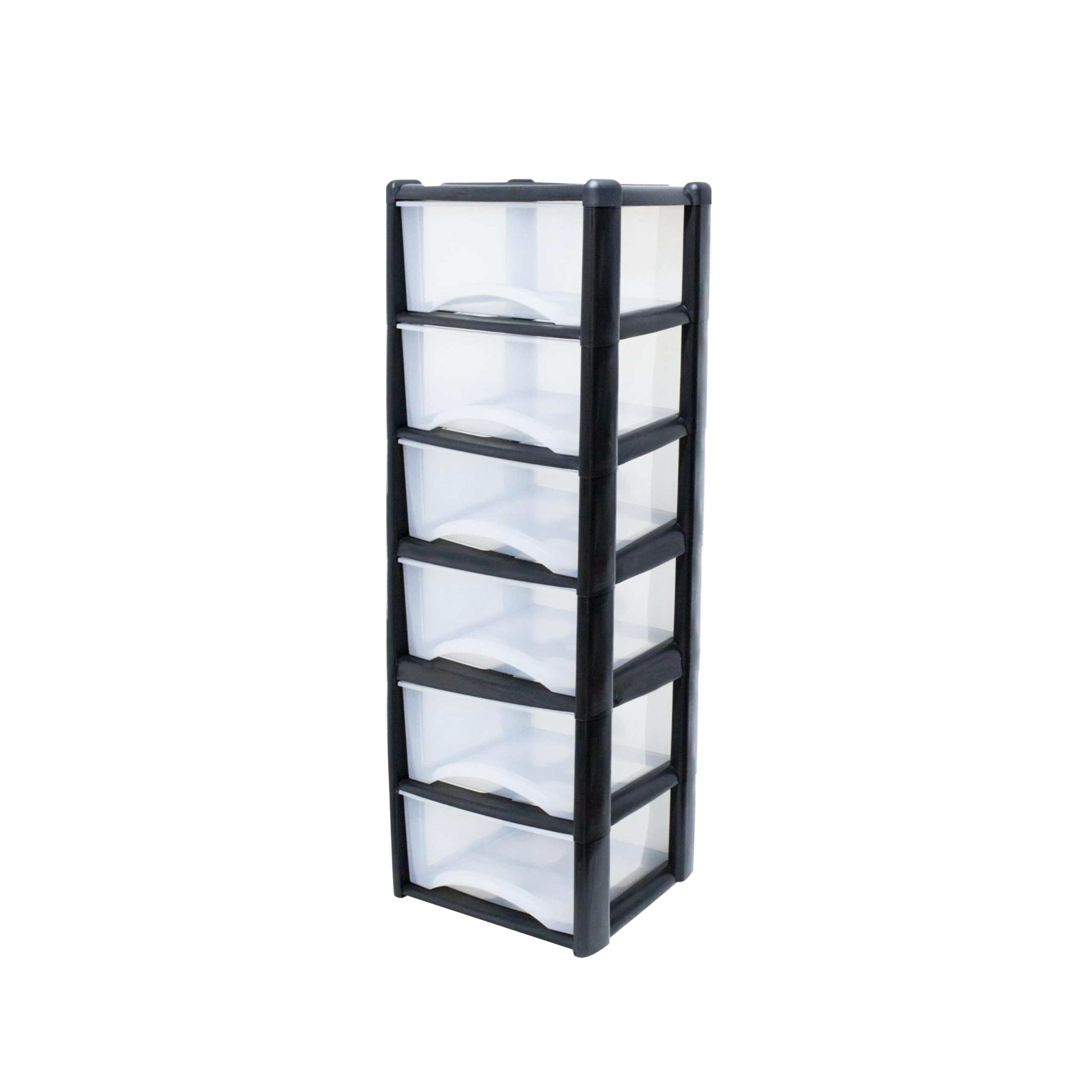 Neat. 6 Plastic Storage Drawers Unit with See-Through Drawers, Compact Vertical Design – Durable Plastic, Ideal for Organizing Office Crafts, and Household Items, 120cm x L39cm x W39cm - Black/Clear