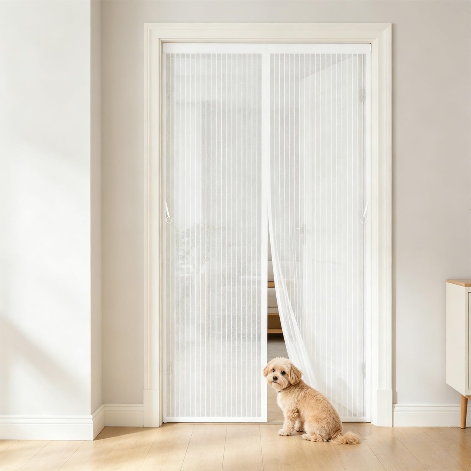 Gaifnag White Cat Screen Door 145 X 178 Cm Curtain, Heavy Duty Self-Sealing Mesh, Door Screen Automatically Closes Double Magnetic Fly For Front Doors, Sliding Doors,