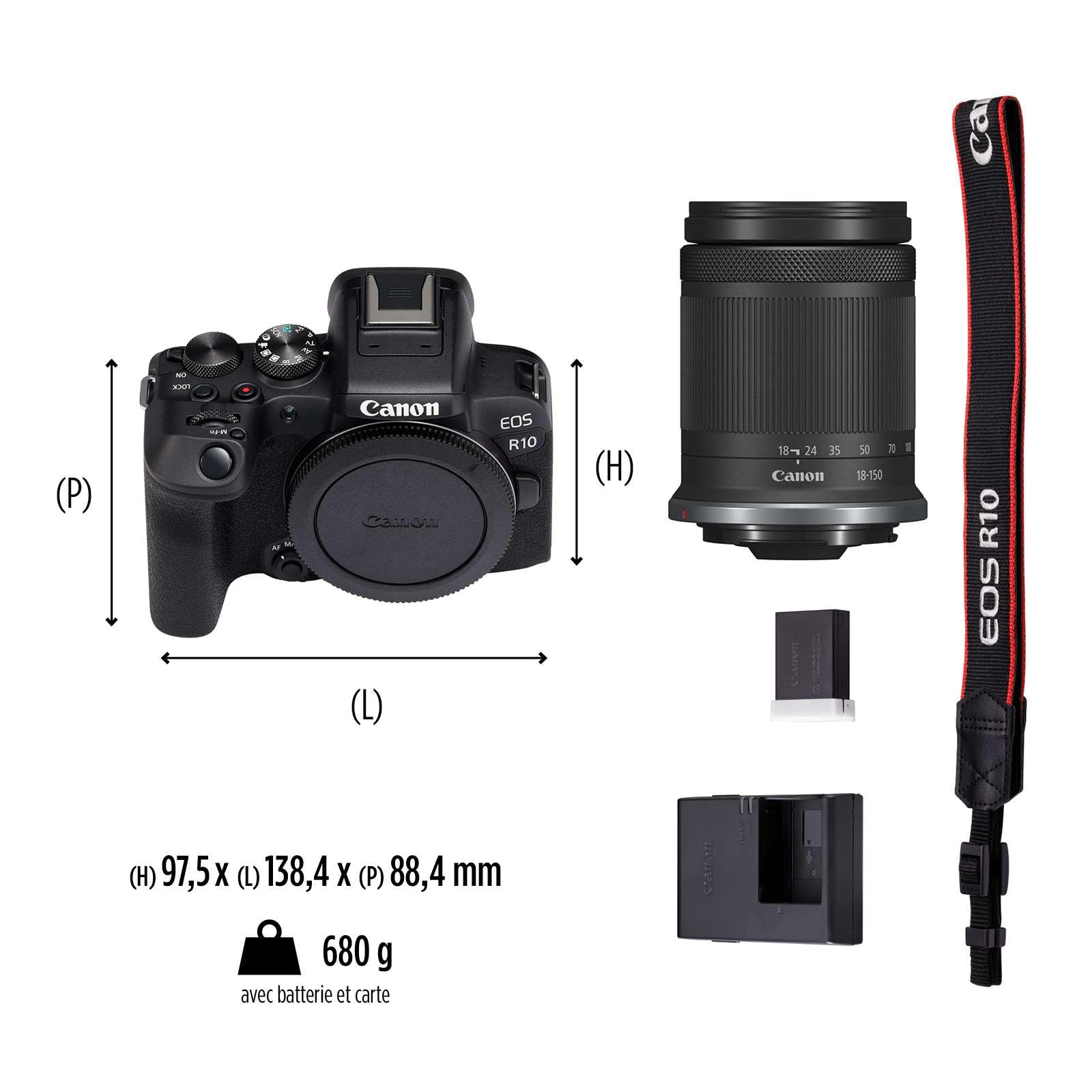 Canon EOS R10 Appareil Photo Hybride Format APS-C 242 Mpix Noir + Objectif RF-S 18-150mm F35-63 is STM Noir