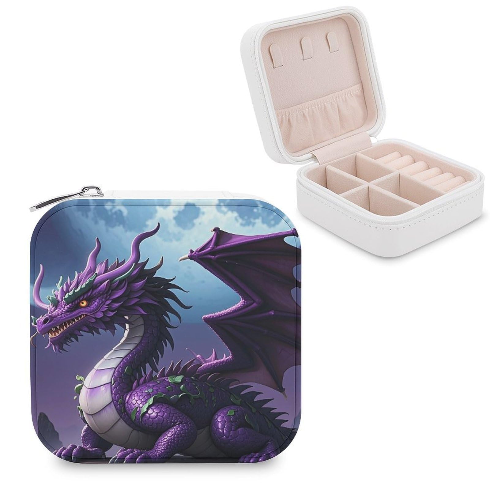 FekiLoot Purple Dragon Purple Moon Jewelry Case Personalized Leather Jewelry Box Mini Travel Jewelry Case Small Portable Jewelry Organizer for Ring Earrings Necklace Bracelet