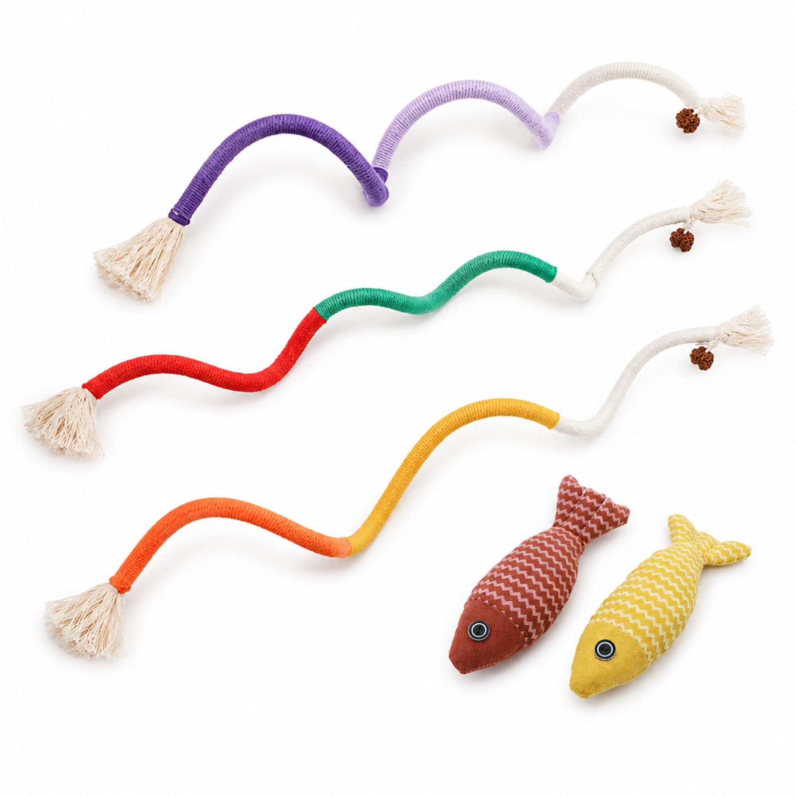 Tbczvx 5pcs Catnip for Cats, Kitten Teething with Catnip, Dental Care Chew Ropes for Indoor Cats, Five-Piece Set with Colourful Biting Ropes and Fabric Fish ﻿