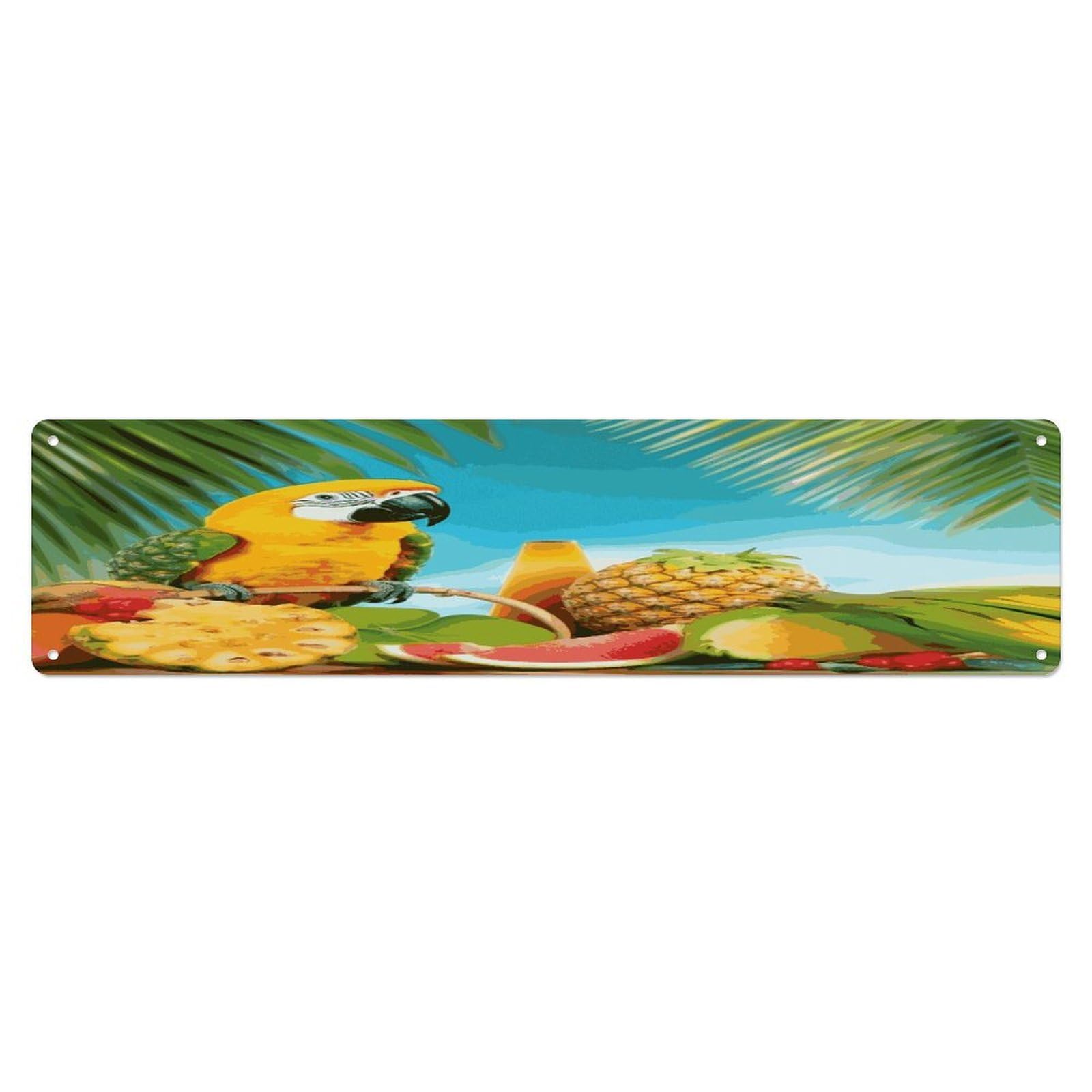 Adfgyerh Style Summer Parrot Pineapple Birds Wall Decor Aluminum Waterproof. Plaque, Practical Gift,Sign 15.7X3.9 Inch Poster,For Home, Office, Business, Garage– Indoor/Outdoor