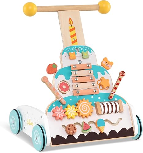 BABY JOY Andador de madera de empuje y tracción con altura ajustable — Andadores