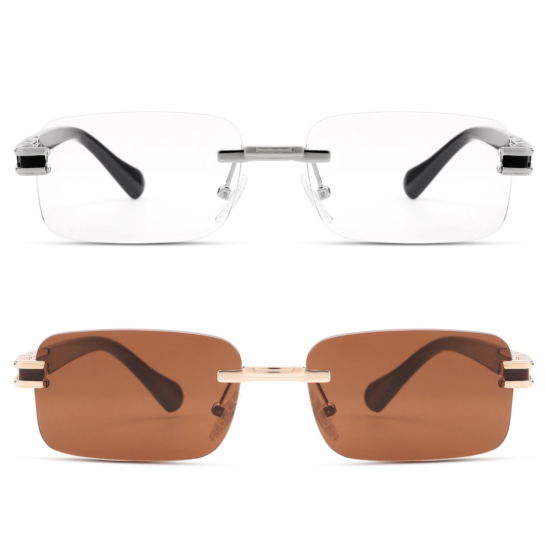 Hycredi Rimless Rectangle Sunglasses for Women Men Frameless Small Square Shades Eyewear Tinted 90s Glasses