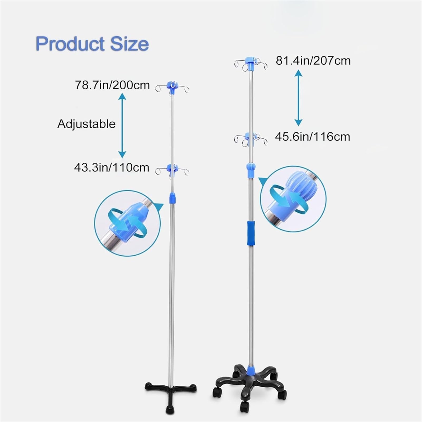 Aste portaflebo Supporti portaflebo Portatili con rotelle 2 Ganci 3 asta per flebo | Gambe regolabili in altezza con base in acciaio inox for la cura della casa