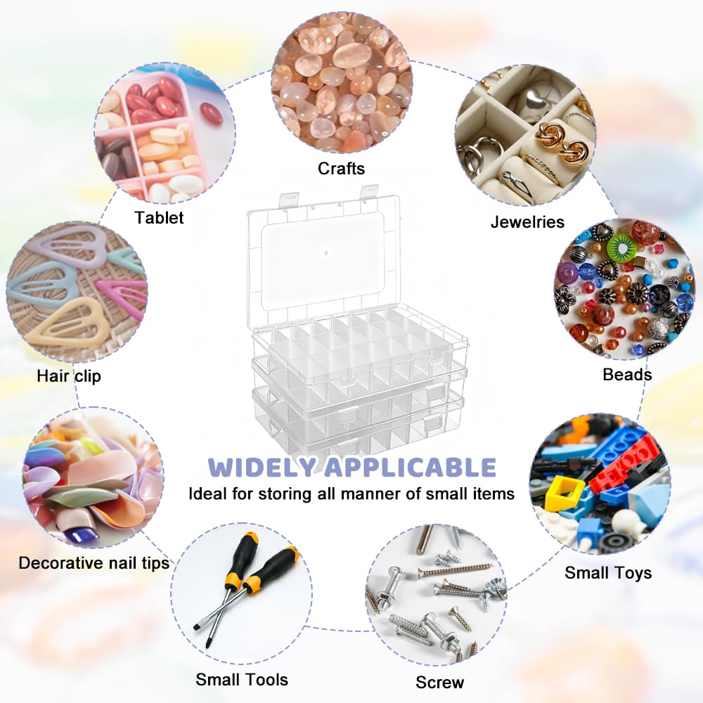 Caja Organizadora Plastico Transparente 24 Compartimientos Ajustables Apilable con Tapa para Joyas Tornillos Cuentas
