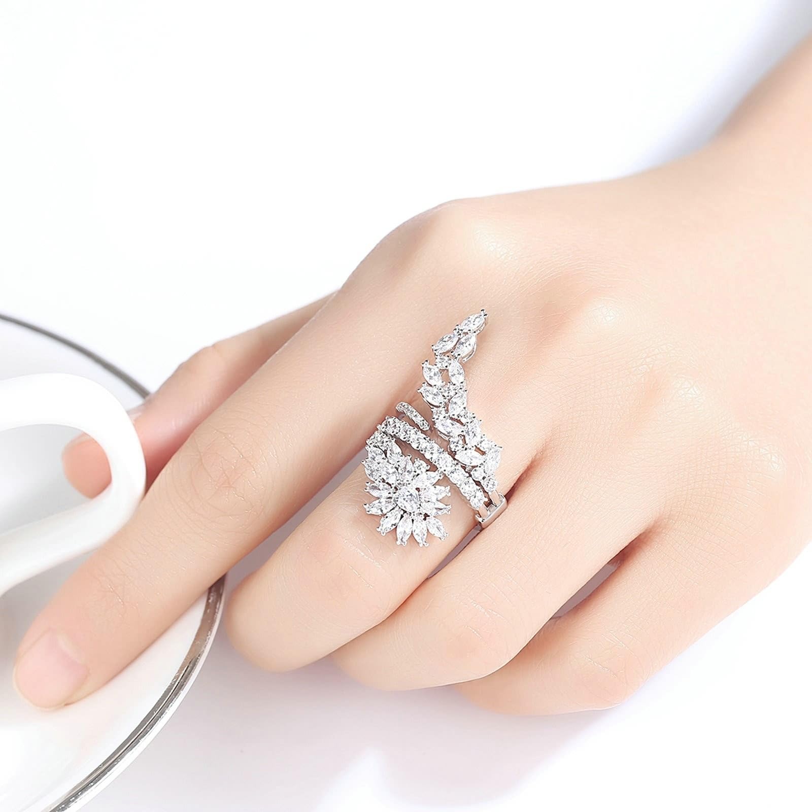 9 Karat Weißgold Partnerringe Moissanit Weiß, Ring Damen Blume