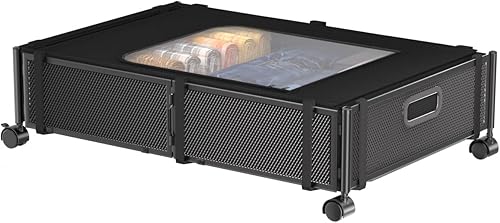 Almacenamiento debajo de la cama con ruedas, cajón de almacenamiento plegable debajo de la cama con tapa y cremallera, contenedor de metal rodante