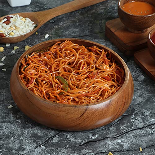 Lavaux Designs Acacia Wooden Salad Bowls Set Of 2, Large Individual Bowls 8 X 2 Inches (25 Oz) With Food Safe Wood Coating | Jointless Plates Type Shallow Wooden Bowls For Food Like Pasta In Dinner #TOP5