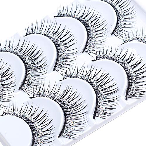 ICYCHEER Makeup Color 5 Pairs False Eyelashes Red Purple Blue Brown Fake Eye Lashes Extension With Glitter Diamond Lashes Stage Performance Cosplay Latin Dance (031)