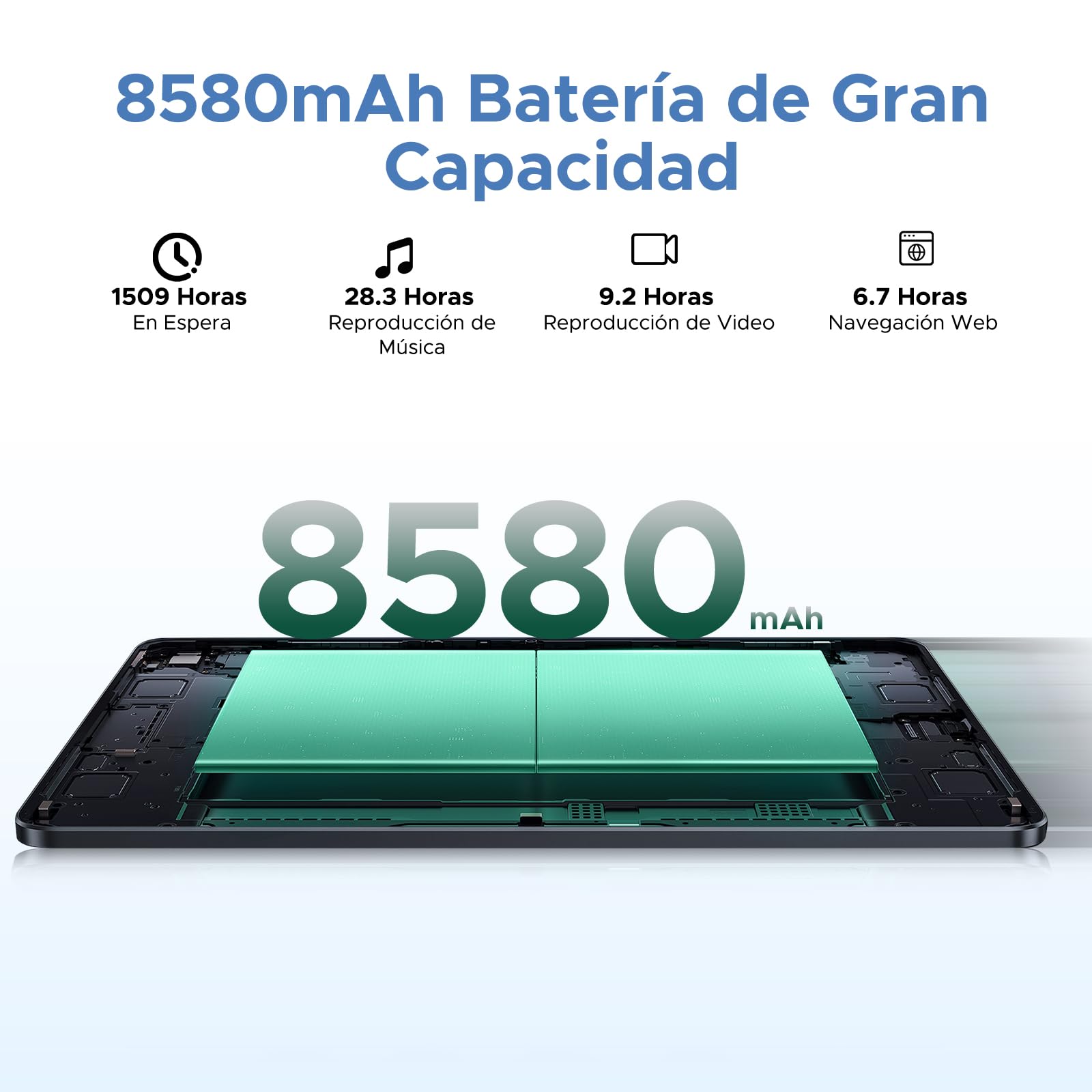 U11 Pro Android 16 Tablet 11 Pulgadas, 30GB RAM+256GB ROM+2TB TF, Unisoc T7200 Octa-Core 8580mAh Tablets, 90Hz HD Tablet Android, Gemini AI, Widevine L1, Cámara 13MP/5G WiFi/3.5mm Audio/GPS