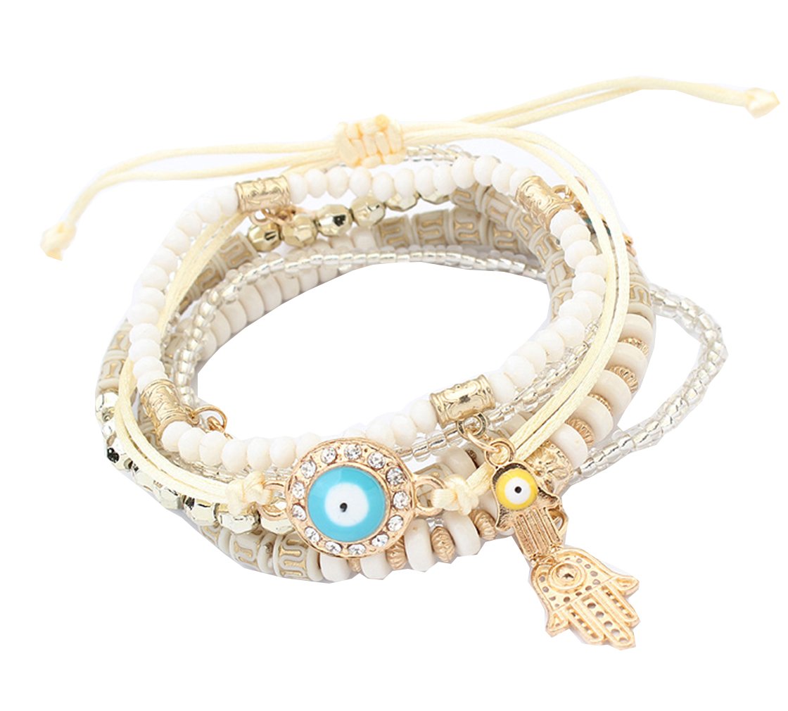 Crystal Beads Hamsa Hand Charm Bracelets & Wrap Beads Bracelets for Women Jewelry