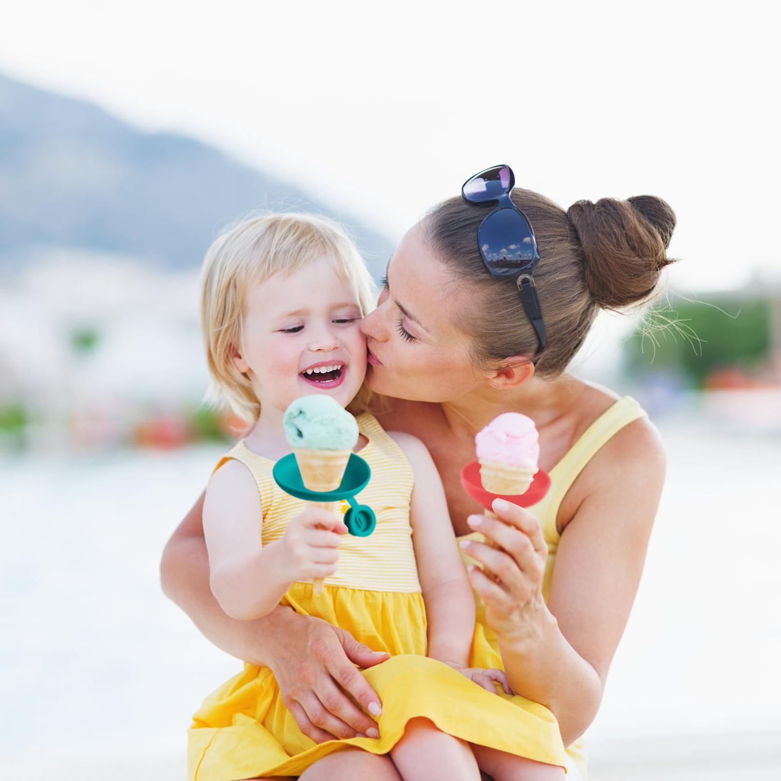 SoeUyd 4 Piezas Porta Paletas Antigoteo para Niños, Porta Paletas Silicona Reutilizable, Soporte para Helados Antigoteo, Portahelados Redondos de Silicona para Niños y Niñas