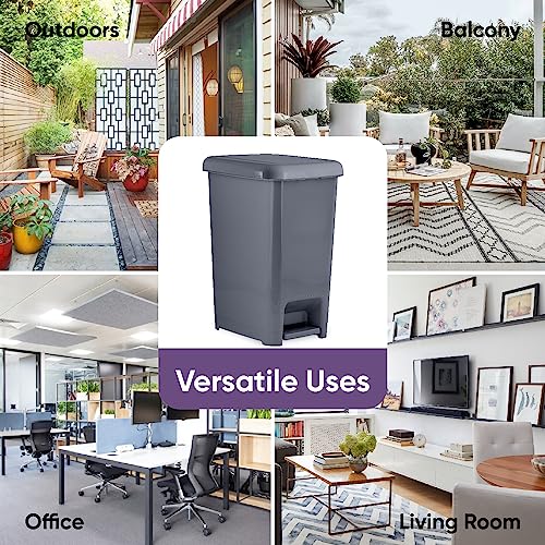 Image of Superio Slim Trash Can with Foot Pedal - 10.5 Gallon Step-On Trash Can with Lid, Large Plastic Garbage Can, Trashcan for Bathroom, Kitchen, Office, Bedroom, Dorm Room, Patio, - Onyx Grey, 2