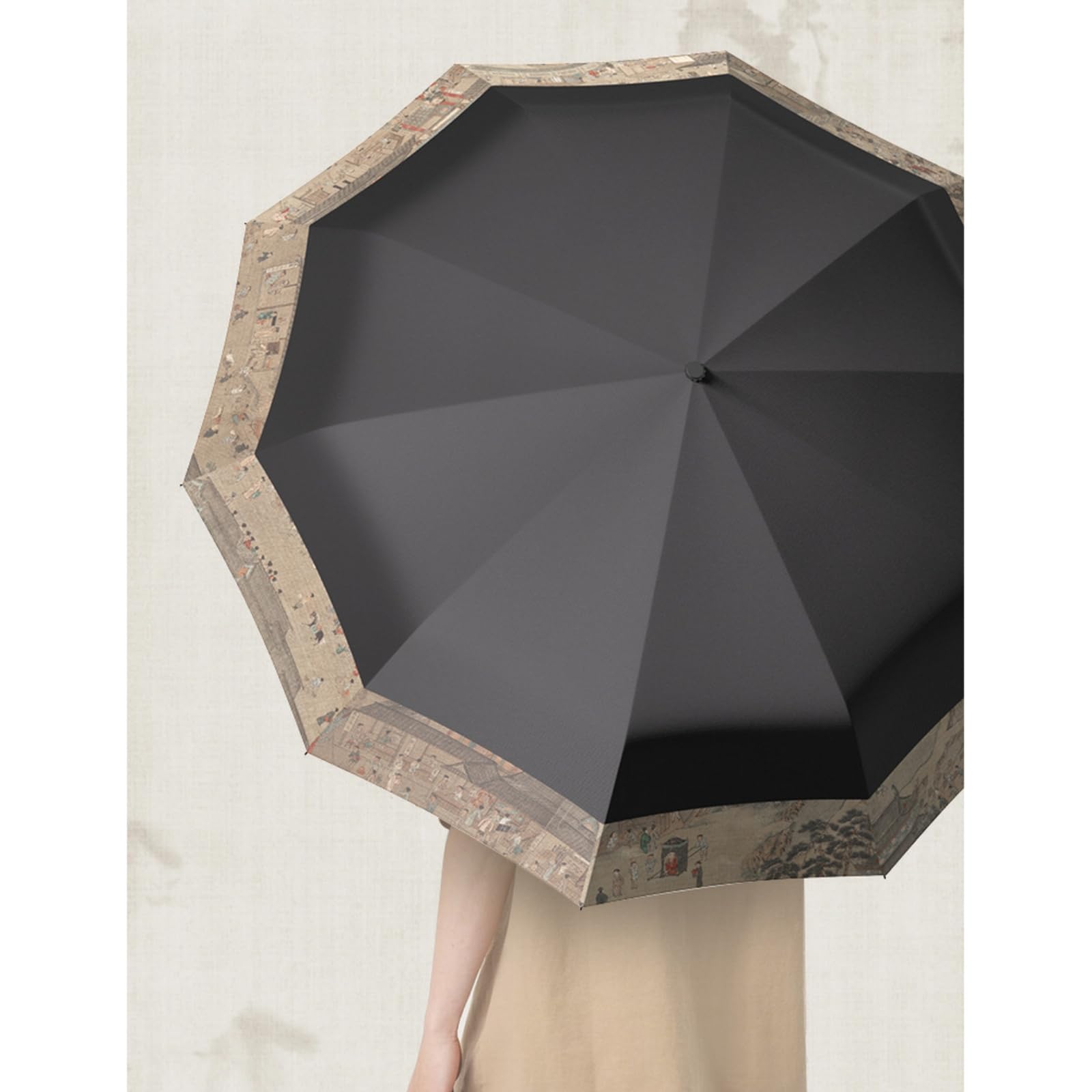 Ombrello Pieghevole Parasole Con Protezione Solare In Vinile Nero Antipioggia Di Grandi Dimensioni Tre Volte Completamente Automatico