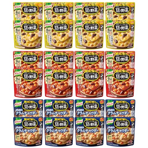 クノール ポタージュで食べる豆と野菜 3種類 各8袋 計24袋 アソート セット (北海道コーン豆乳仕立て 深いコクの完熟トマト クラムチャウダー)