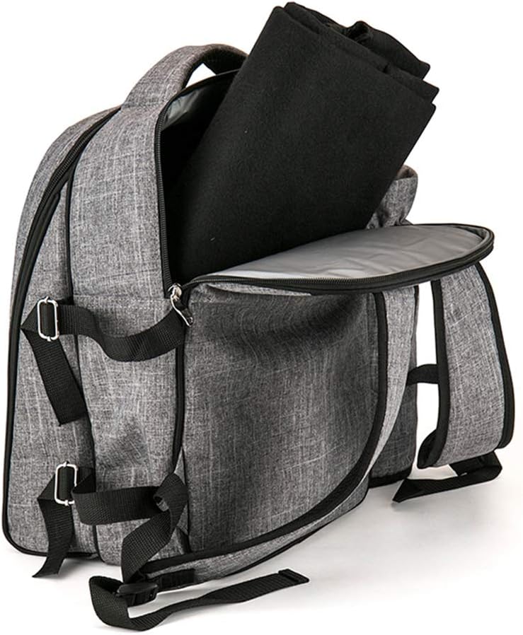 4 Person Picnic Backpack Insulated Cooler Storage Compartment Wine Bottle Holder Blanket Included