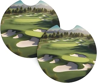 Golf Resort Park Pattern Car Coaster Set of 2 Waterproof, Quick Drying, Odorless for Most Cars, Trucks, SUVs
