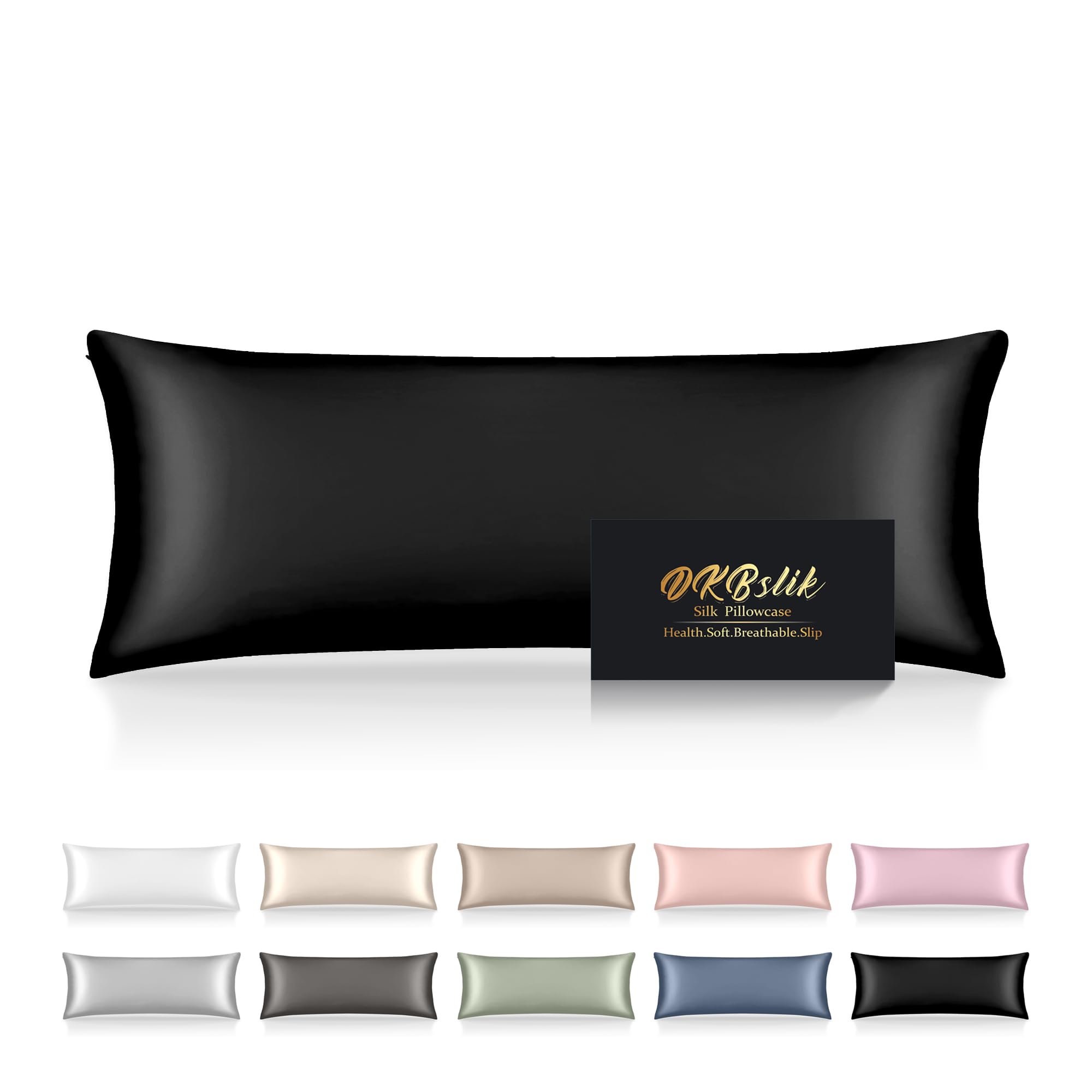 DKBslik Mulberry Silk Body Pillow Cases with Hidden Zipper, Black