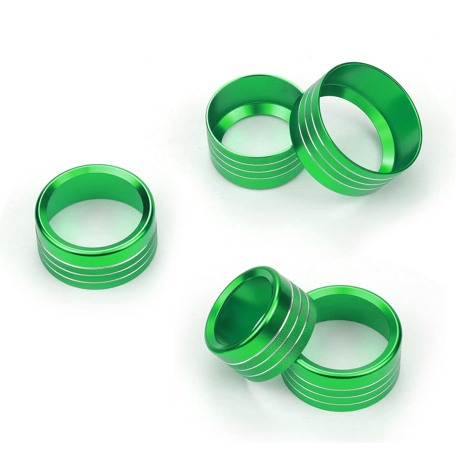 Green Interior Control Knob Covers For 2019-2021 Dodge Ram - AC/Volume/AUTO/Browse Switch Trim Ring Decor (5-Piece Set)