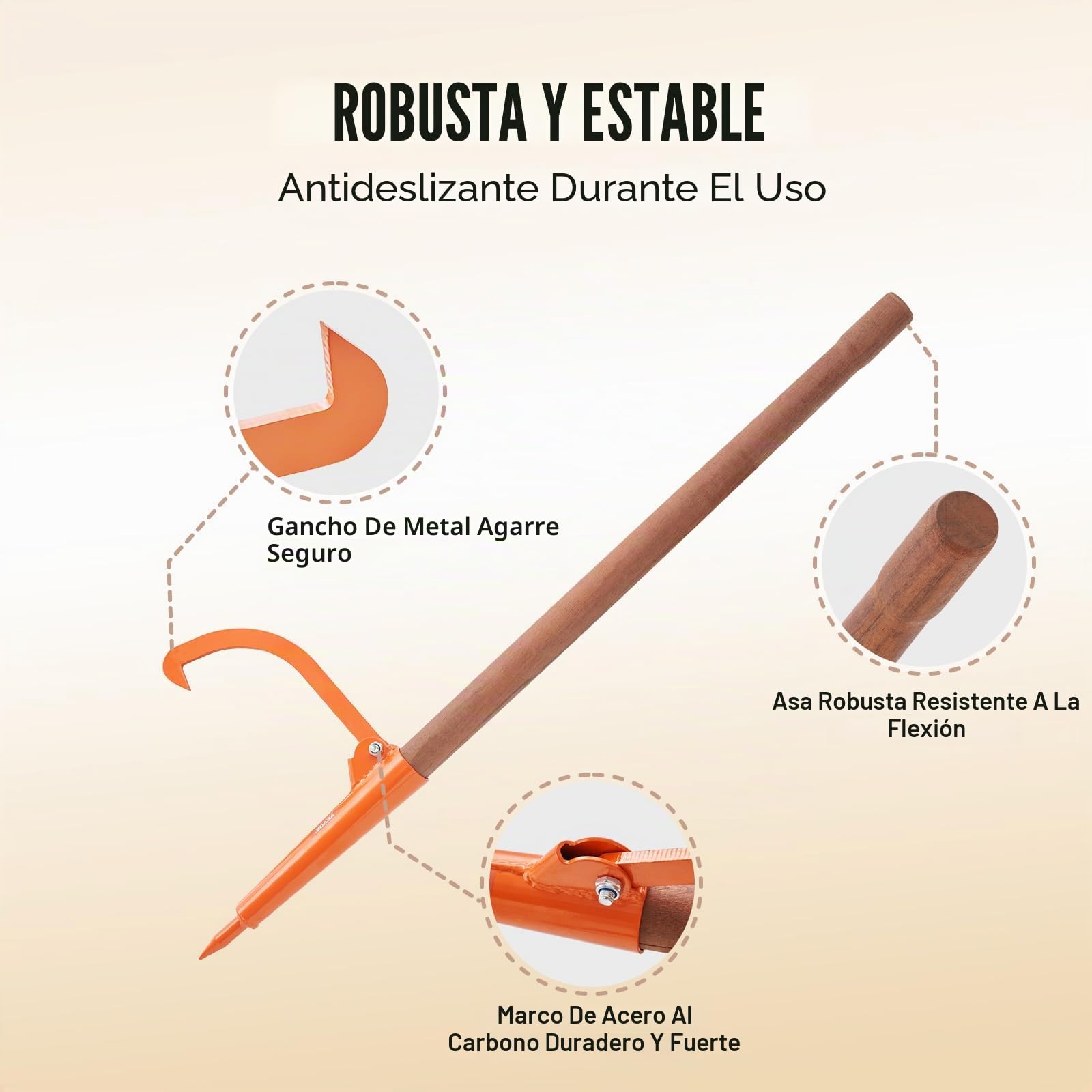 VEVOR Elevador de Troncos con Mango de Madera Recubierto de Goma de 1180mm Gato para Troncos de Diámetro de hasta 18" Gancho para Troncos Resistente a la Oxidación para Rodar, Elevar y Girar Troncos