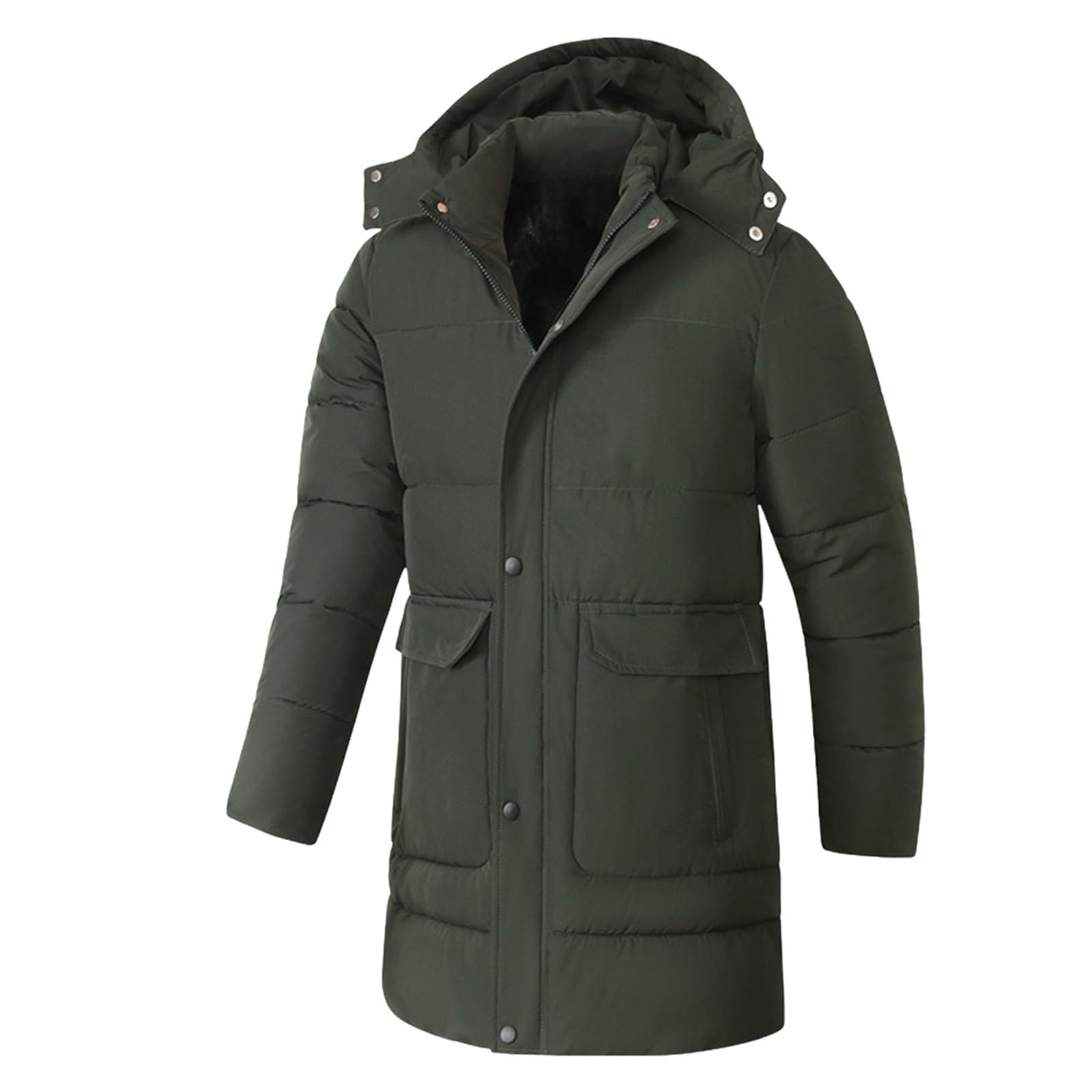 Piumino lungo da uomo con cappuccio imbottito invernale caldo giacche con tasche multiple antivento impermeabile full zip up parka leggero a maniche lunghe giacche da trekking all'aperto
