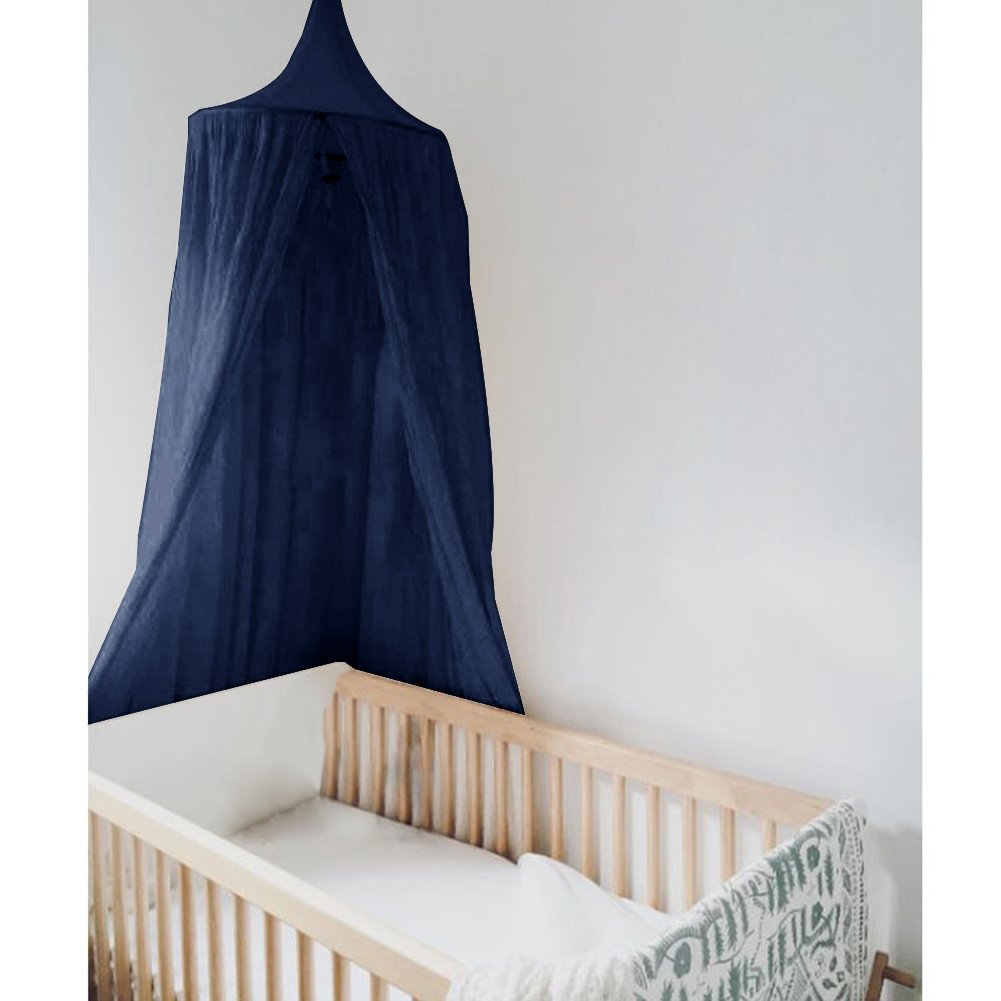Bedhemel, baldakijn van katoen, canvas, decoratieve luifel voor kinderkamer, babybedhemel, ronde koepel, kinderspeeltent, katoen, muggennet met installatiegereedschap, hoogte 235 cm (donkerblauw