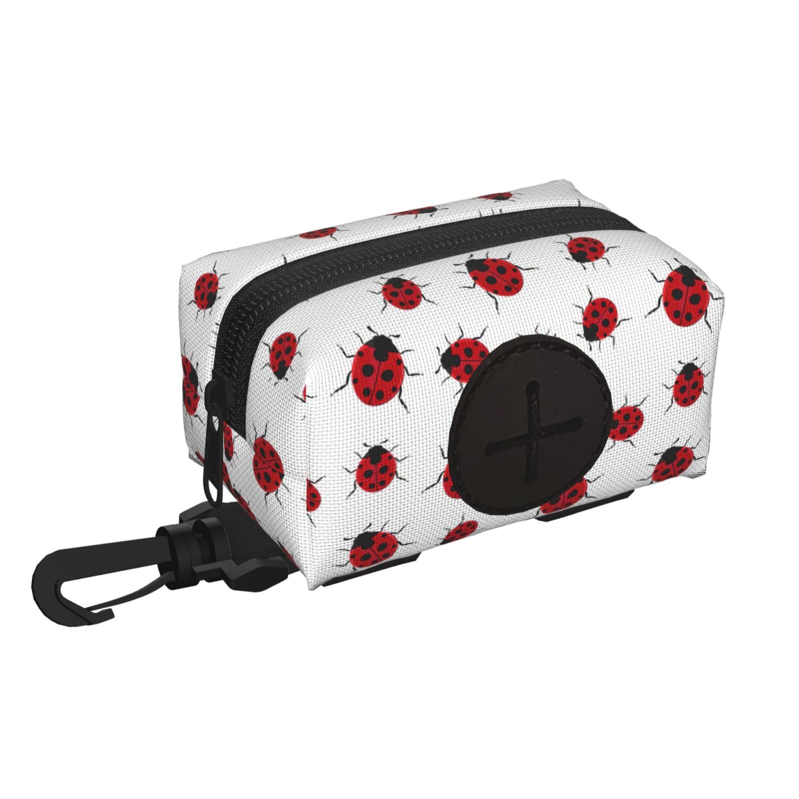 Pphgut Black Ladybug Print Waterproof Pet Waste Treat Bag Outdoor Walking Hiking Pouch Camping Accessory