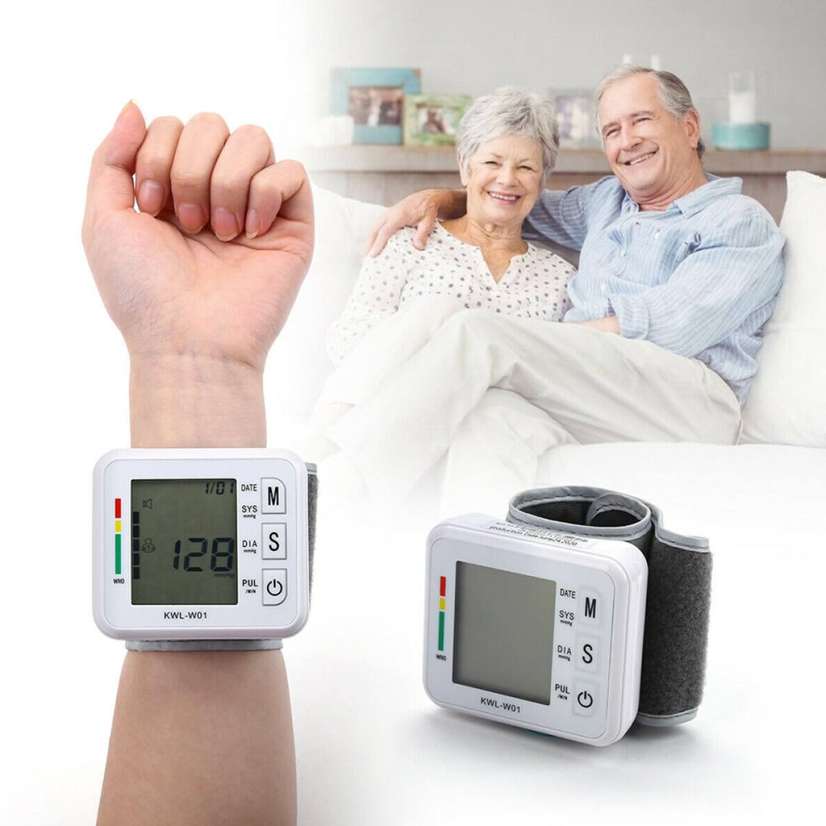MAGICLULU Misuratore di Pressione Digitale da Polso per Casa, Ematomanometro Elettronico Display Lcd a Numeri Grandi, Compressione Automatica e Spegnimento Automatico, Adatto per Anziani,