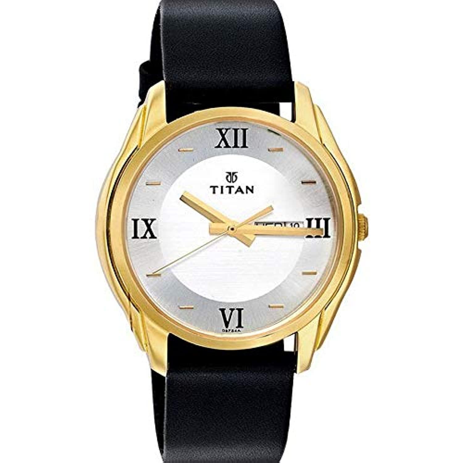 Titan Men's White Dial Leather Band Watch - 1578YL04