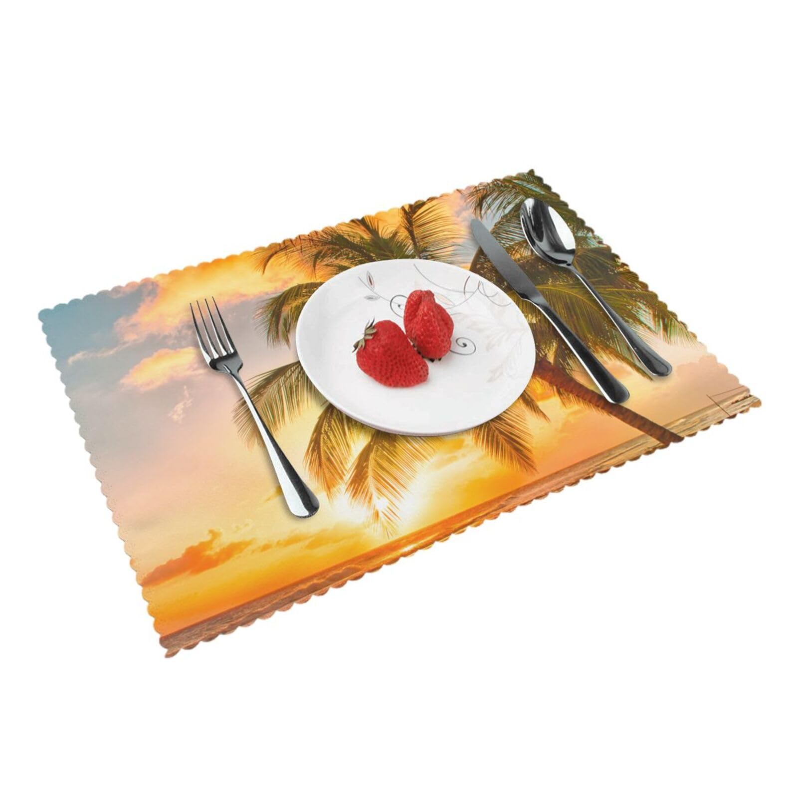 Bnvsadc Tropical Beach Palm Tree Sunset 4 Pcs Heat Resistant Placemat 45X30 Cm, Printed Non-Slip Place Mats For Kitchen Dining Table Indoor Outdoor