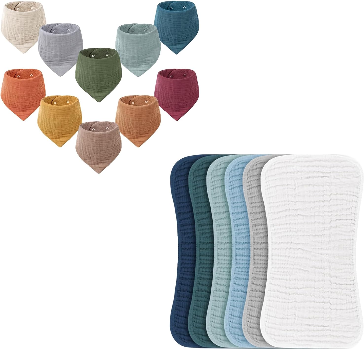 Konssy Muslin Baby Bibs 10 Pack and Muslin Baby Burp Cloths