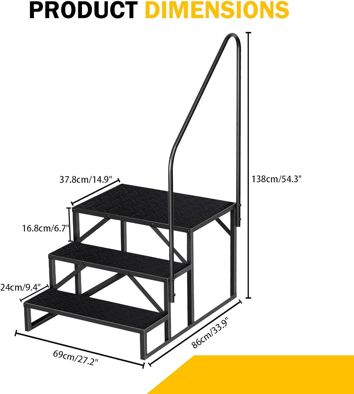 Swimming Pool Ladder Above Ground, RV Step Stool Ladder, Hot Tub Steps with Handrail, 660 lb Load Capacity Pool Stairs Pool Steps for Travel Trailers, Spa, Camper, 5th Wheels (3 Step, 1 Handle)