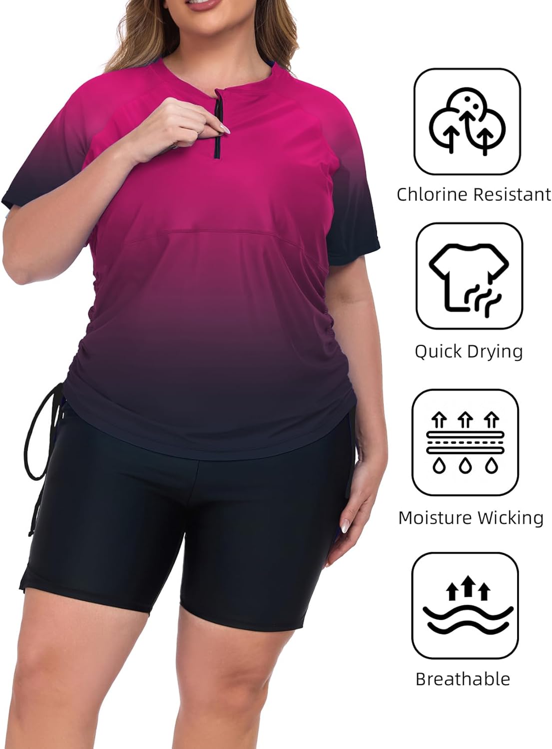 Inno Built-in Bra Plus Size Swimsuit for Women 2 Piece Zip Swim Top UPF 50+ Adjustable Ruched Side Rash Guard 2026
