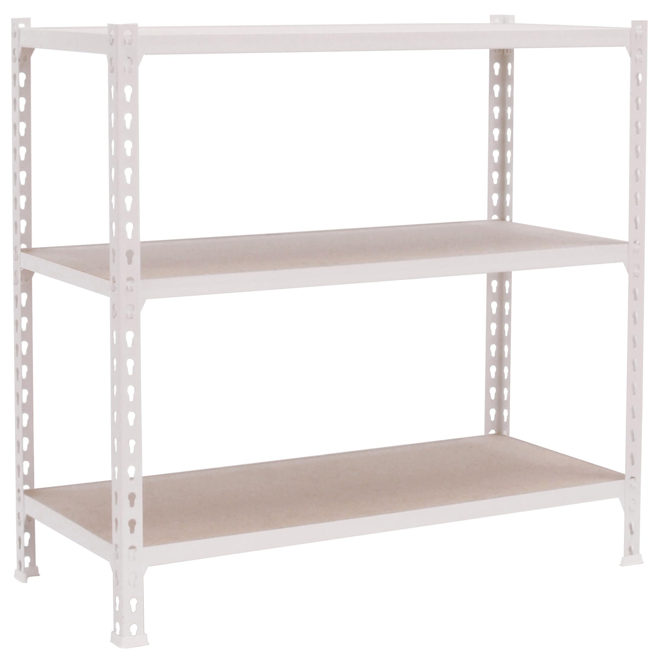 Simon Rack Garage Shelving Unit 1000x1100x300 mm, 3 Tier Metal Rack with 16 mm MDF Shelves, 200 kg per Shelf, White/Wood – Maderclick