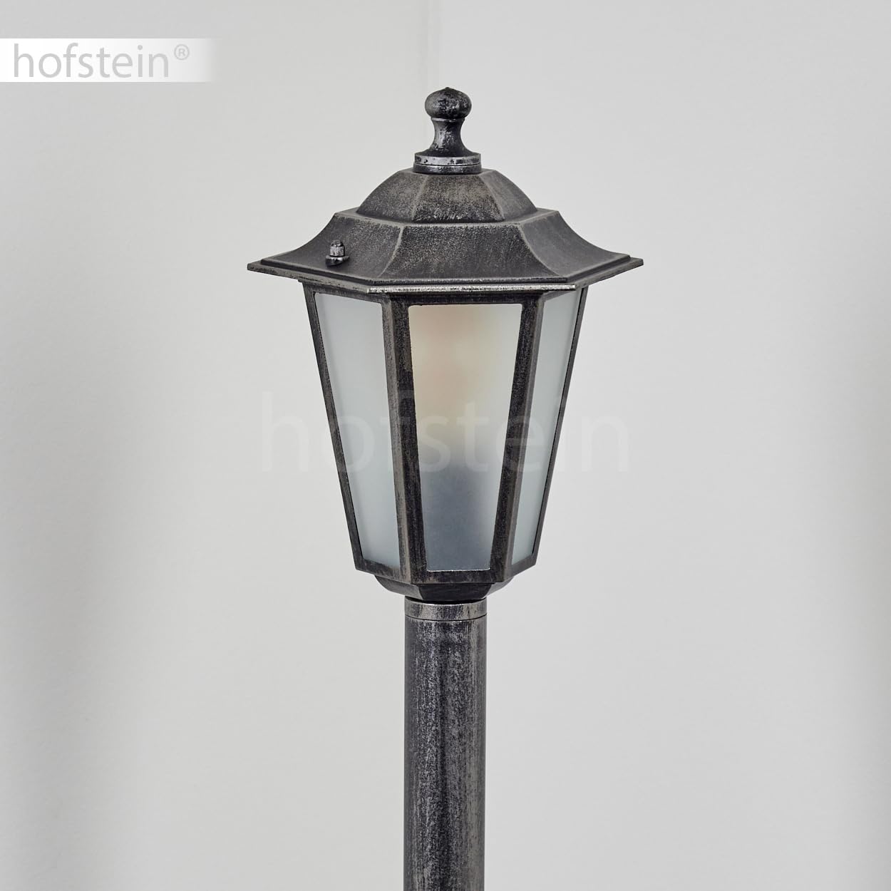HOFSTEIN Lampa zewnętrzna Loria, oświetlenie ścieżki z metalu/szkła w kolorze czarno-srebrnym/białym, lampa zewnętrzna o wyglądzie antycznym, 99 cm, lampa ogrodowa, oświetlenie ogrodowe IP44, 1 x E27,
