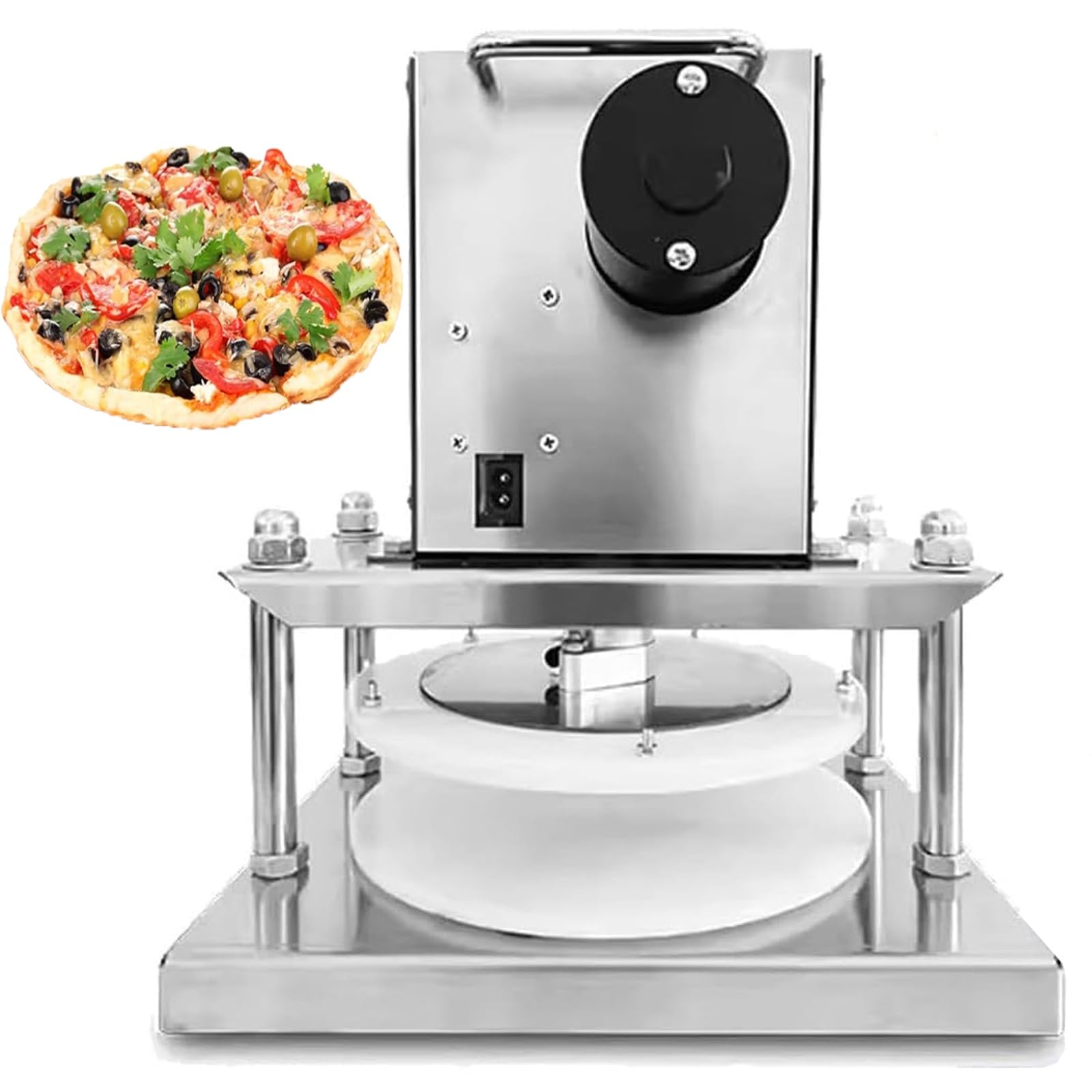 Macchina elettrica per stendere l;Impasto della Pizza, sfogliatrice Professionale a rulli, Macchina per la Produzione di Impasto per Pizza in Acciaio Inox, 200-400 Fogli all;Ora (25cm)