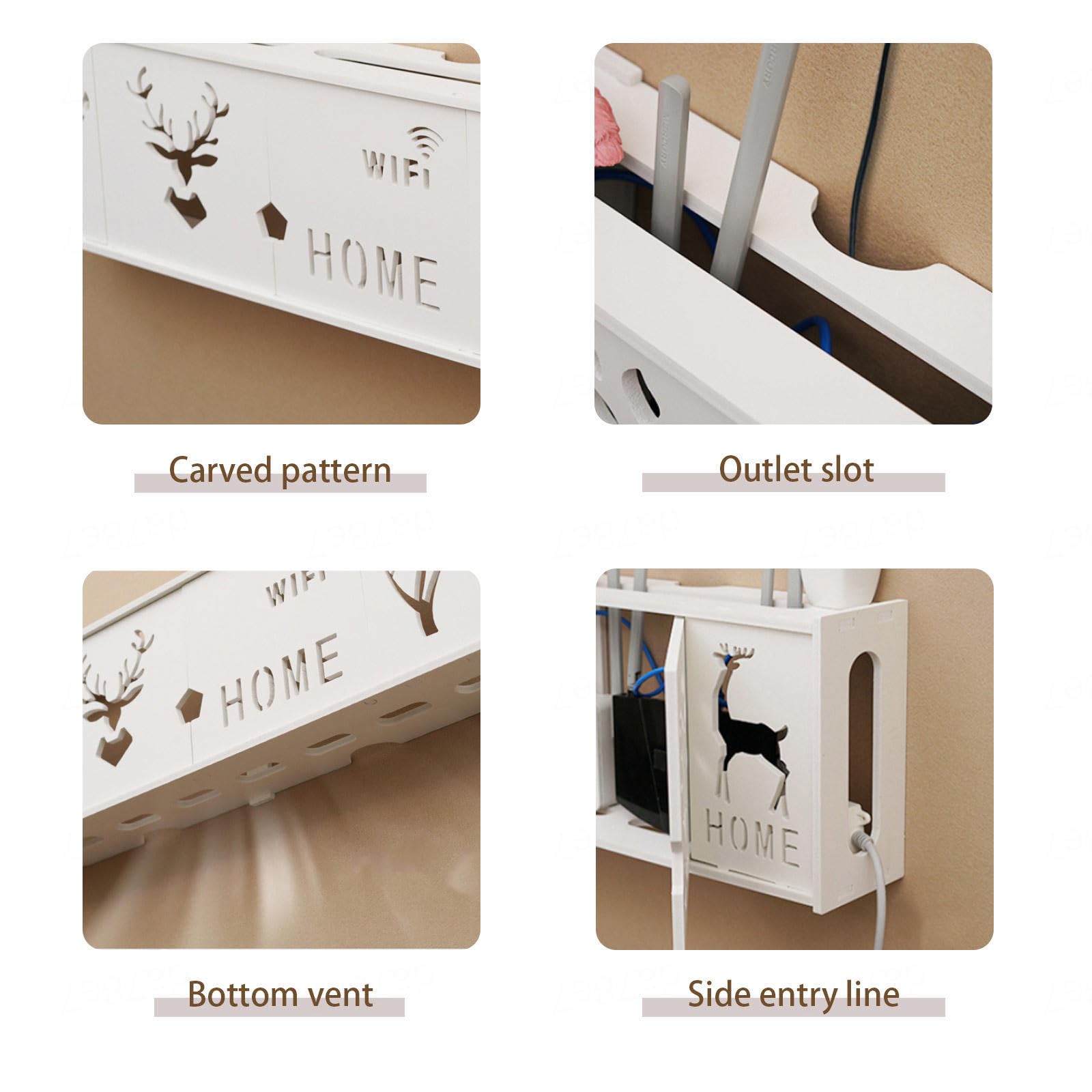 Scatola portaoggetti in Legno Bianco per Router WiFi - Supporto da Parete per Router, Mode