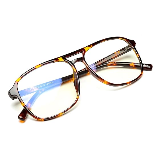 Z?RO D Computer Glasses for Eye Protection Large Aviator Zero Power Double Bridge Blue Ray Glasses for Men Unisex Blue Light Filter Glasses for Men Anti glare Blue Light Glasses for Women