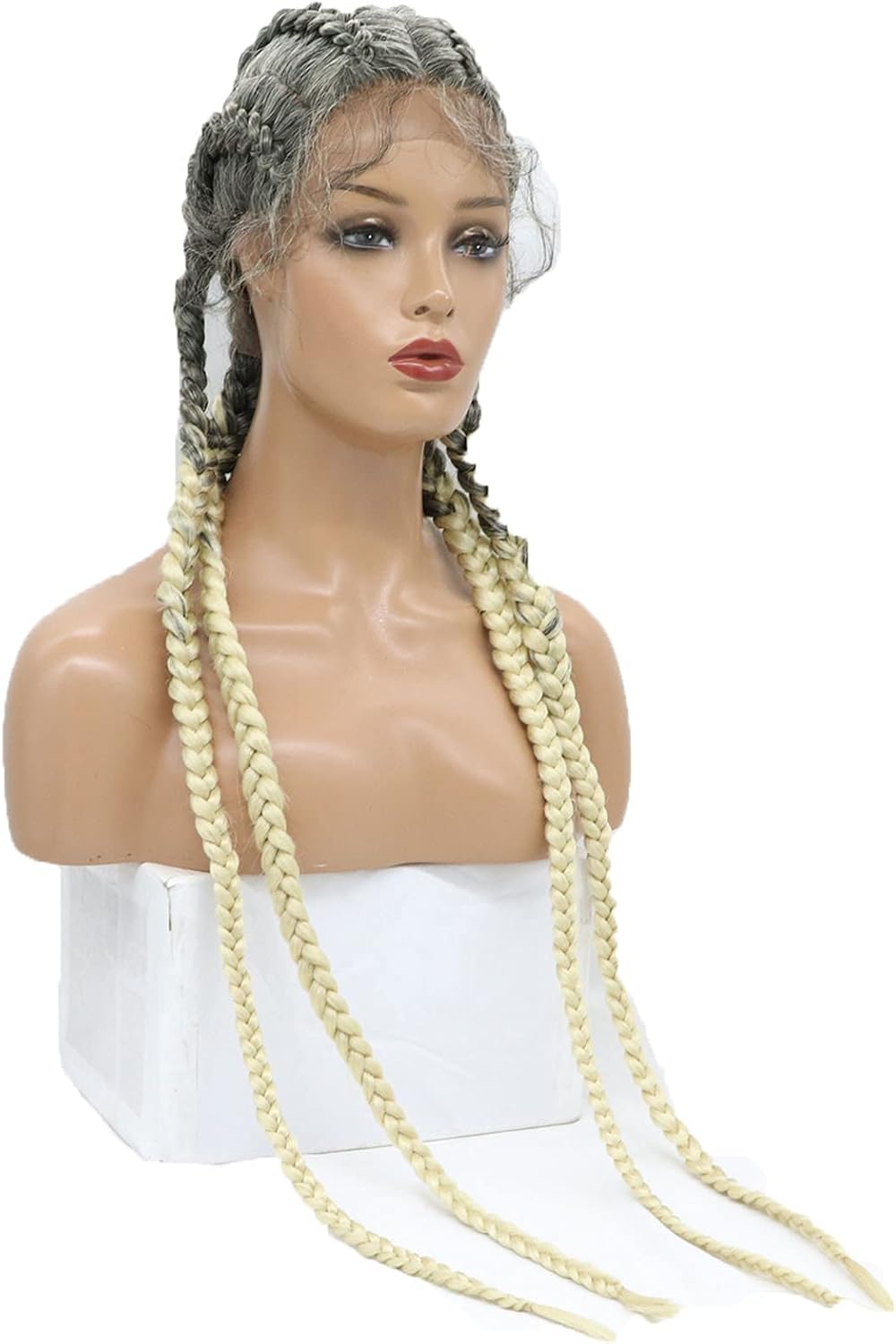 Braided Hair Wigs 30 inch 360 Full Lace Braided Wig with Baby Hair Black Brown Box Braid Synthetic Lace Front Wig for Black Women Hand Twisted Wig Halloween Party Daily Use - Image 4