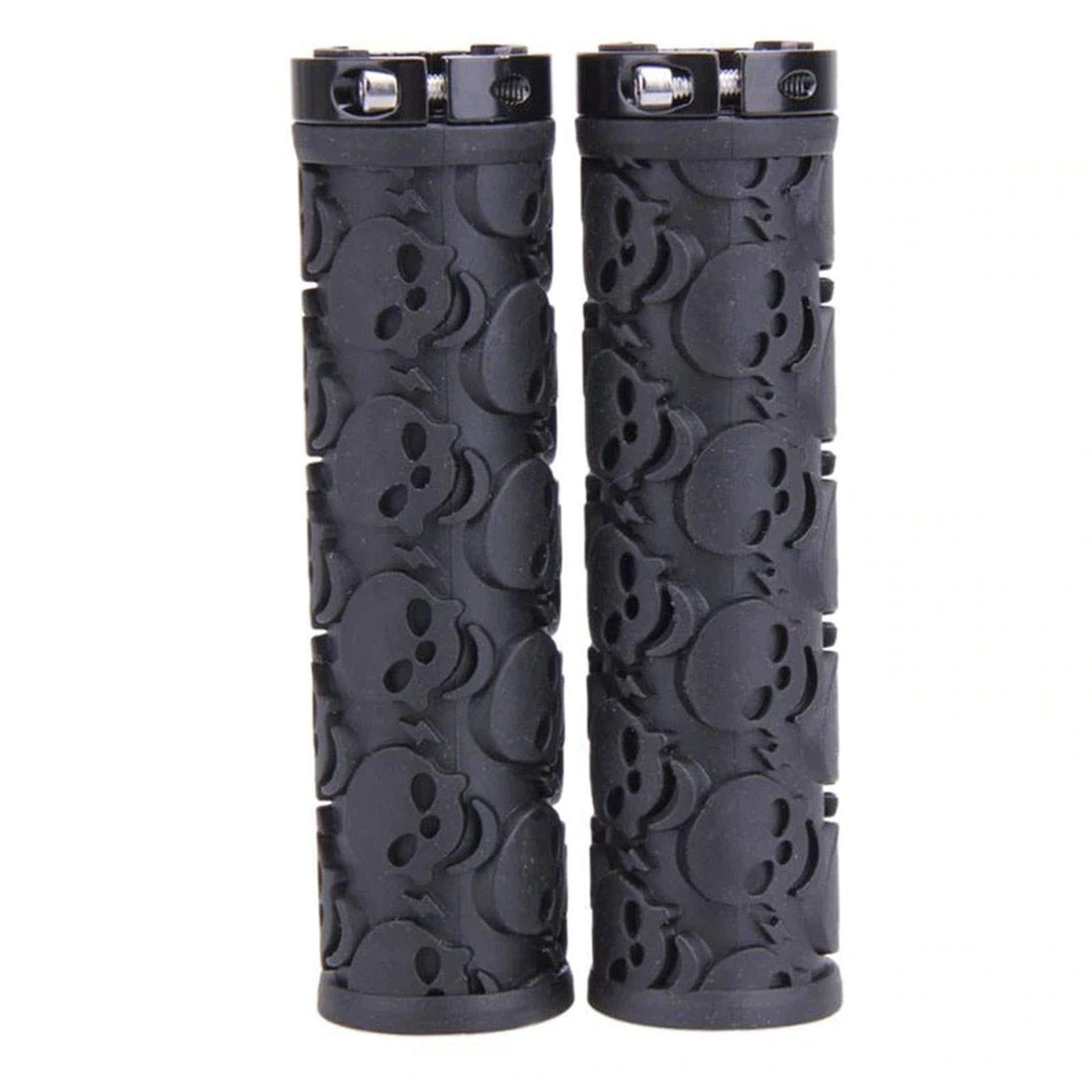 2 Pcs Bike Handlebar Grips Skull Pattern Bicycle Grips Soft Rubber Lock-on Handle Grips for Bicycle Mountain BMX