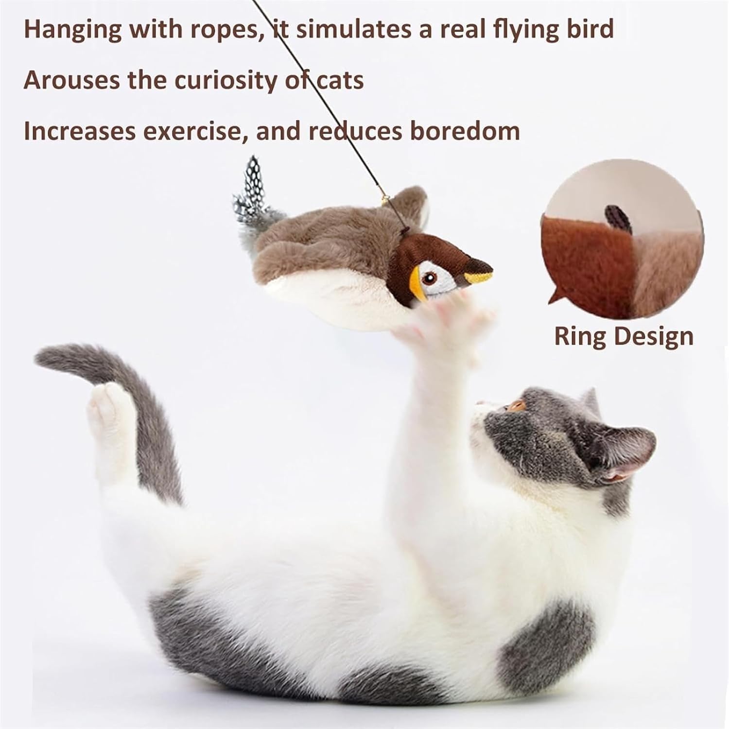 Chirping Flapping Bird Cat Toy, Chirp Paws Flapping Bird, Interactive Chirping Bird Cat Toy, Rechargeable, Lifelike Chirp Tweet, for All Breeds Cat (A+B)
