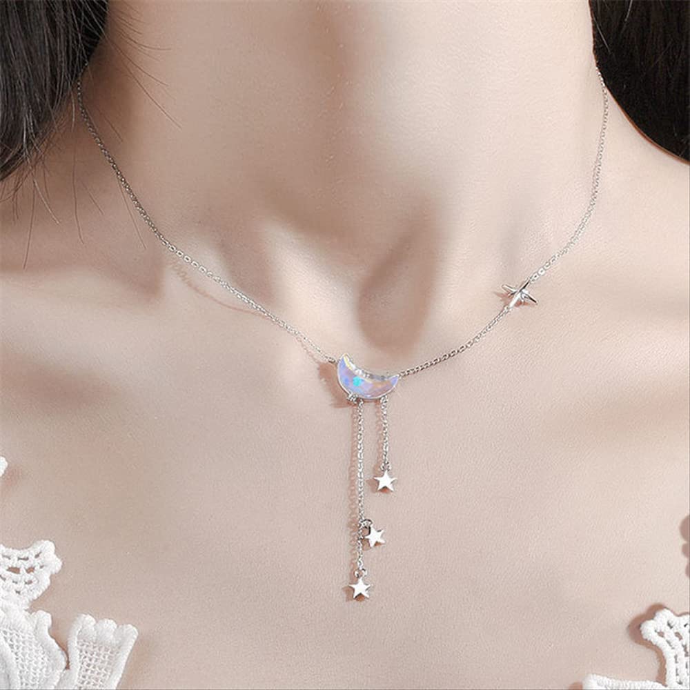 Collana Girocollo con Ciondolo con Ciondolo a Forma di Stella di Luna in Nappa 925 per Gioielli da Sposa da Donna